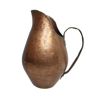 Antique Hand-Hammered Dovetail Copper Water Jug With Handle #3